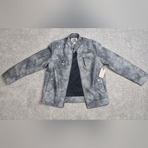 NWT Bleu Grandeur Men’s Gray Faux Leather Jacket • Size Large • Stylish Moto